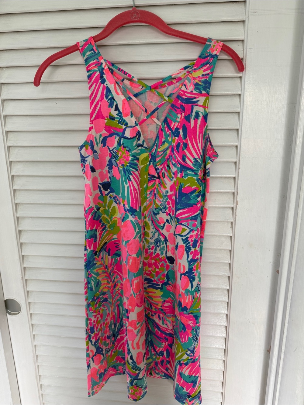 Lilly Pulitzer Hot Pink Tropical Print Mini Dress with Teal & Lime - Picture 2 of 3